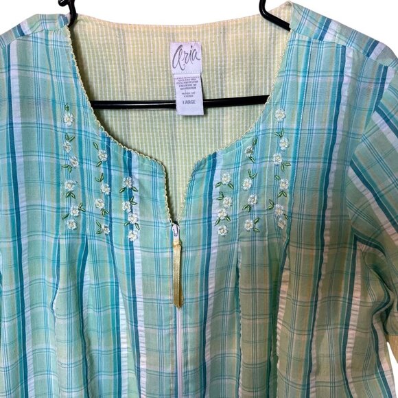 Vintage Green & Yellow Aria Short-Sleeve Nightgown/With Embroidered Size large - Picture 4 of 5